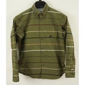 Staple Pigeon Men's Small Long Sleeve Green White Striped Logo Button Down Shirt
